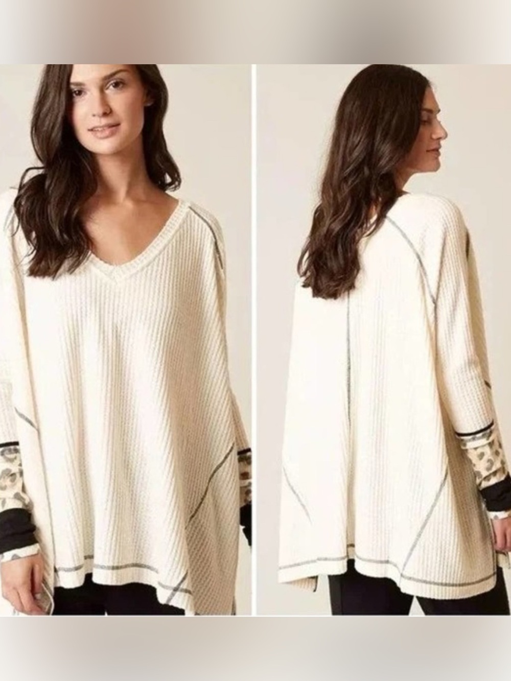 Free People Women's Oversized Waffle Thermal Pullover Top Size S NWOT